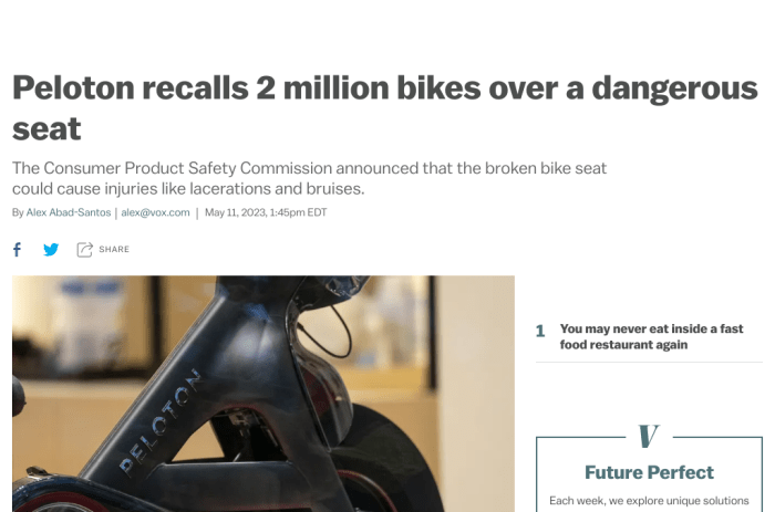 Peloton recalls 2 2 million bikes over injury and fall concerns