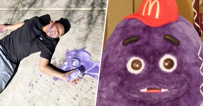 Mcdonalds grimace shake takes tiktok by storm inspiring bizarre faux death trend